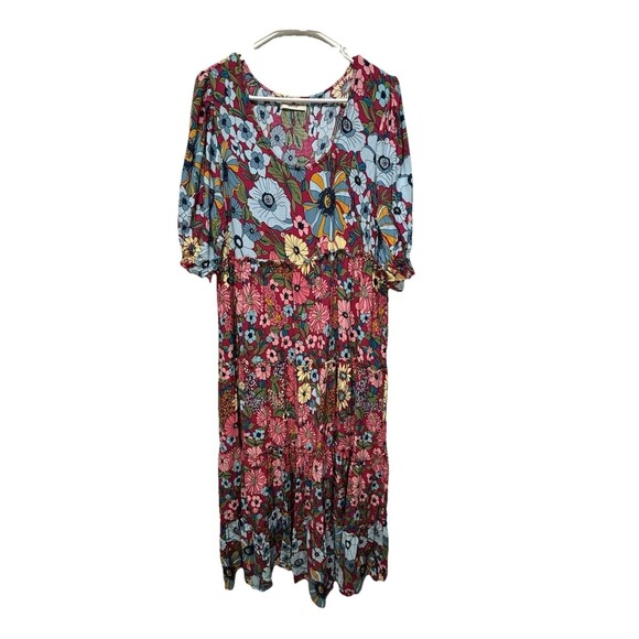 Natural Life Womens Collette Tiered  Maxi Dress Floral Boho Cottage Rayon Sz L - Picture 4 of 16